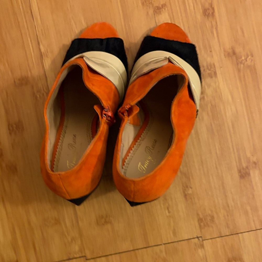 Tracy Reese Orange and Black Peep-Toe Heels